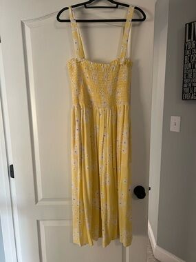 Diane Von Furstenberg TVF for DVF Yellow and White Floral Smocked Midi dress